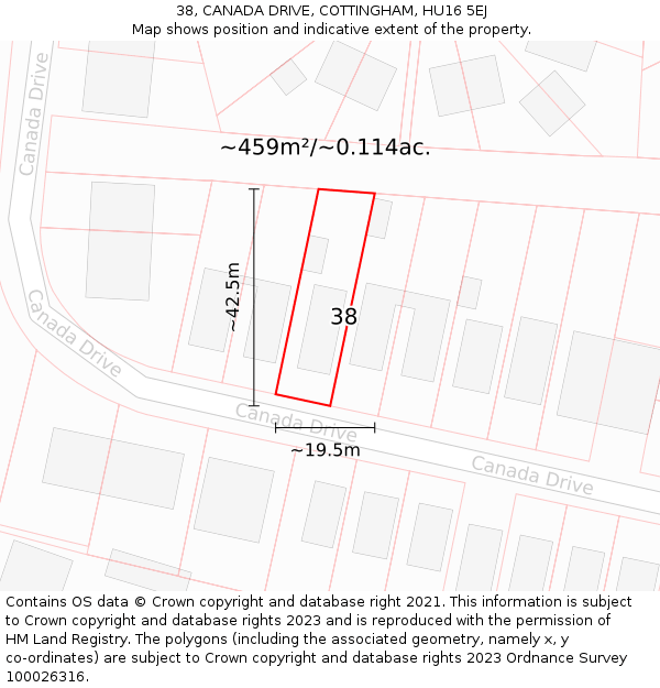 38, CANADA DRIVE, COTTINGHAM, HU16 5EJ: Plot and title map