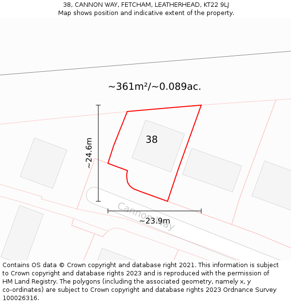 38, CANNON WAY, FETCHAM, LEATHERHEAD, KT22 9LJ: Plot and title map