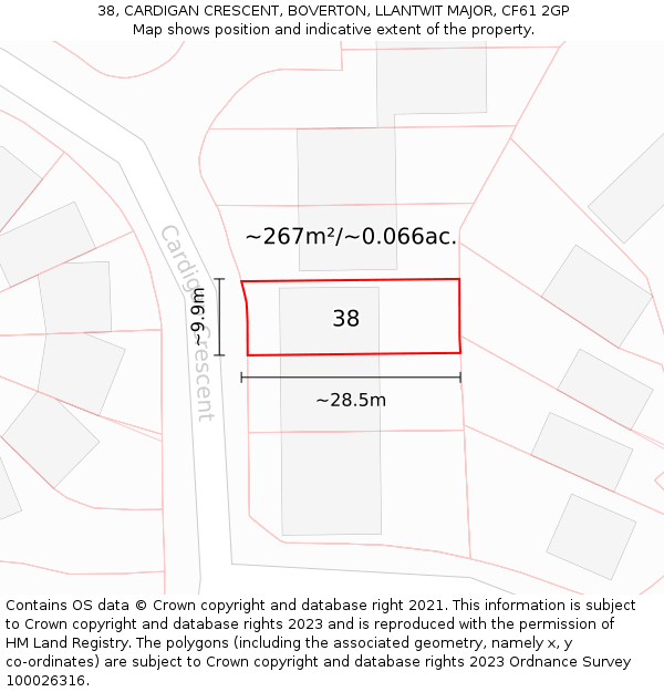 38, CARDIGAN CRESCENT, BOVERTON, LLANTWIT MAJOR, CF61 2GP: Plot and title map