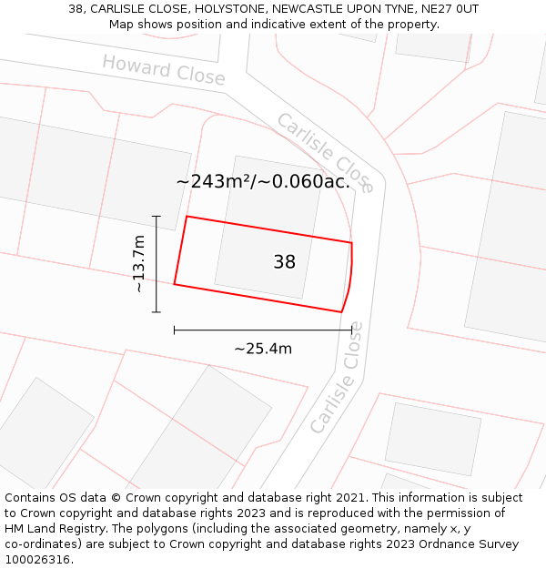 38, CARLISLE CLOSE, HOLYSTONE, NEWCASTLE UPON TYNE, NE27 0UT: Plot and title map