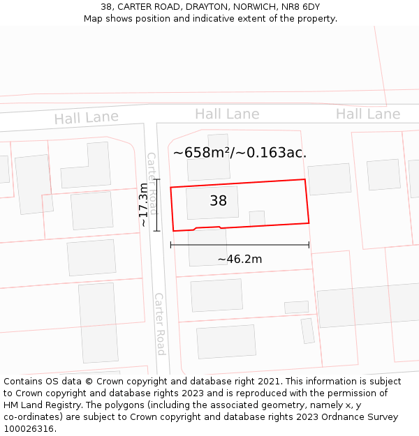 38, CARTER ROAD, DRAYTON, NORWICH, NR8 6DY: Plot and title map