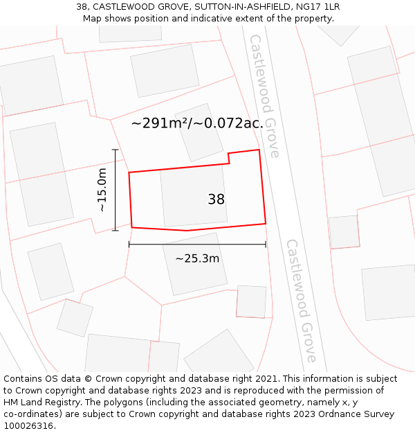 38, CASTLEWOOD GROVE, SUTTON-IN-ASHFIELD, NG17 1LR: Plot and title map
