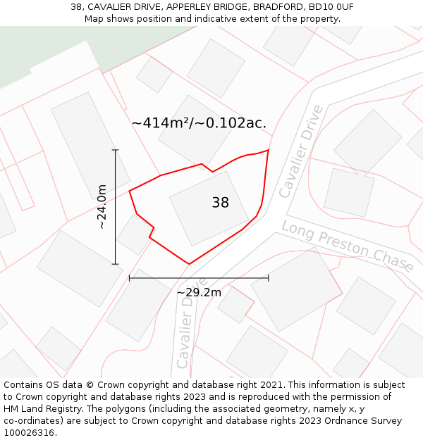 38, CAVALIER DRIVE, APPERLEY BRIDGE, BRADFORD, BD10 0UF: Plot and title map