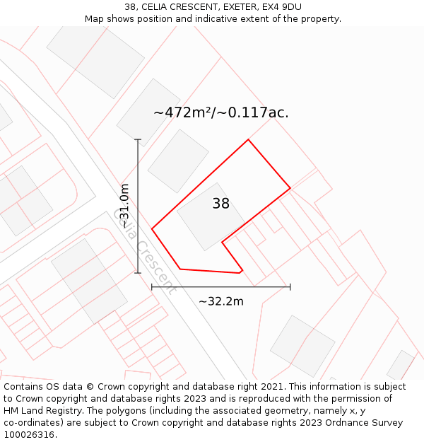 38, CELIA CRESCENT, EXETER, EX4 9DU: Plot and title map