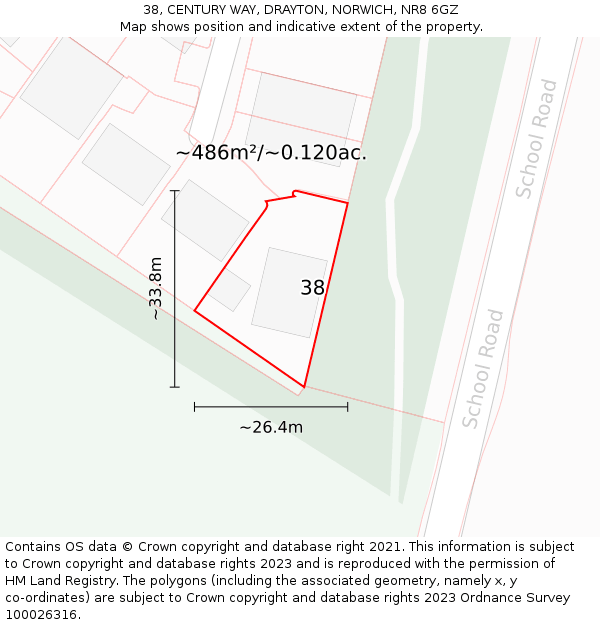 38, CENTURY WAY, DRAYTON, NORWICH, NR8 6GZ: Plot and title map