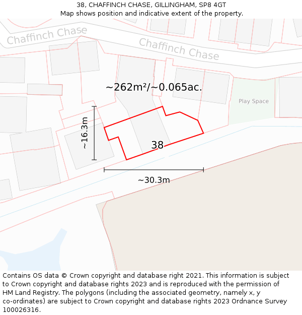 38, CHAFFINCH CHASE, GILLINGHAM, SP8 4GT: Plot and title map