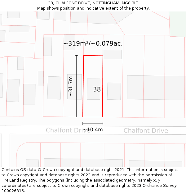38, CHALFONT DRIVE, NOTTINGHAM, NG8 3LT: Plot and title map