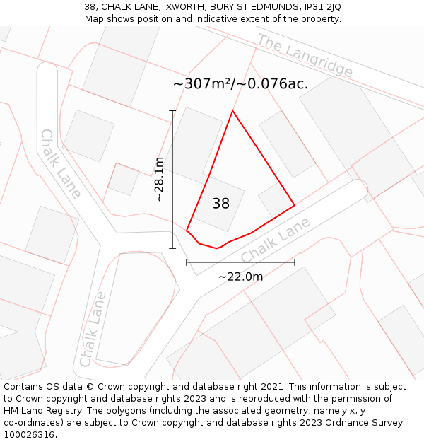 38, CHALK LANE, IXWORTH, BURY ST EDMUNDS, IP31 2JQ: Plot and title map