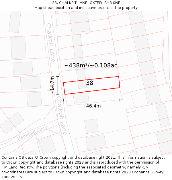 38, CHALKPIT LANE, OXTED, RH8 0NE: Plot and title map
