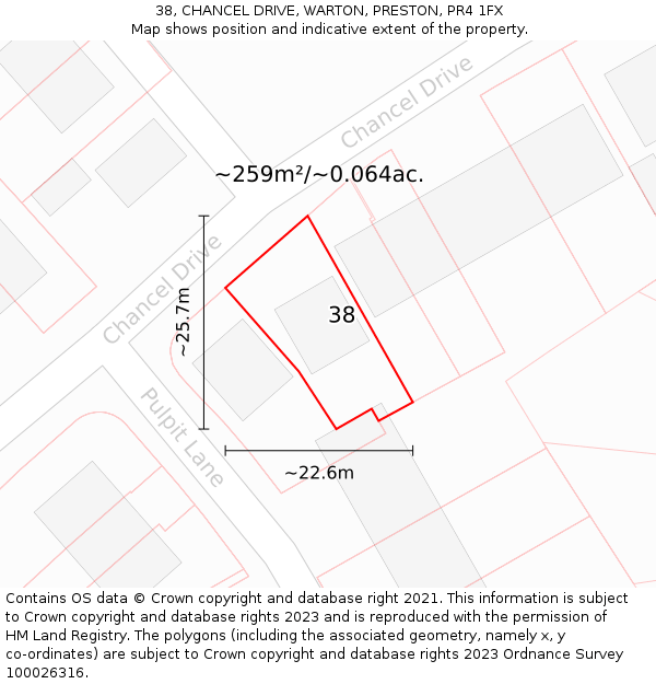 38, CHANCEL DRIVE, WARTON, PRESTON, PR4 1FX: Plot and title map