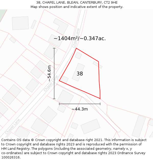 38, CHAPEL LANE, BLEAN, CANTERBURY, CT2 9HE: Plot and title map