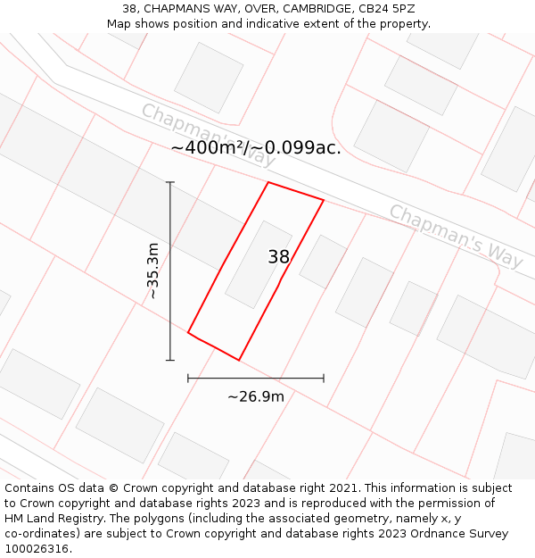 38, CHAPMANS WAY, OVER, CAMBRIDGE, CB24 5PZ: Plot and title map