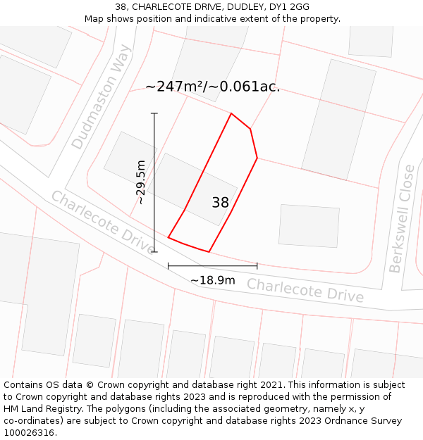 38, CHARLECOTE DRIVE, DUDLEY, DY1 2GG: Plot and title map