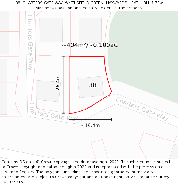 38, CHARTERS GATE WAY, WIVELSFIELD GREEN, HAYWARDS HEATH, RH17 7EW: Plot and title map