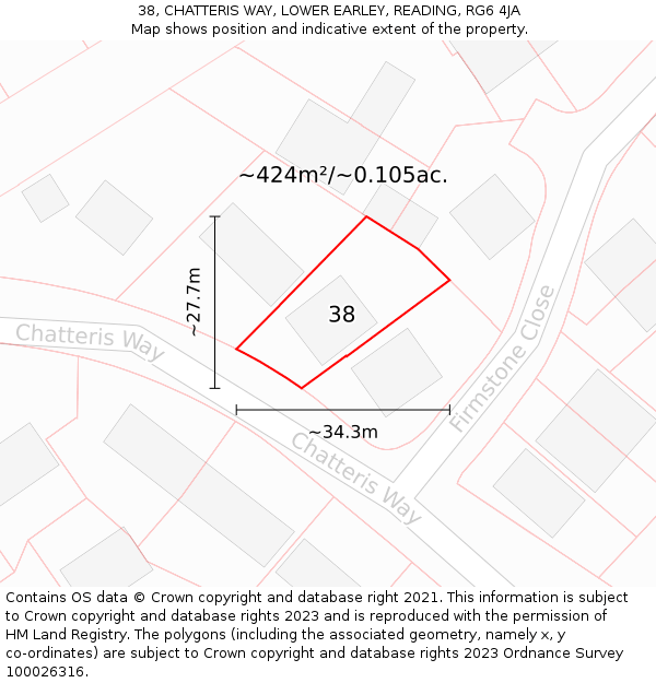 38, CHATTERIS WAY, LOWER EARLEY, READING, RG6 4JA: Plot and title map