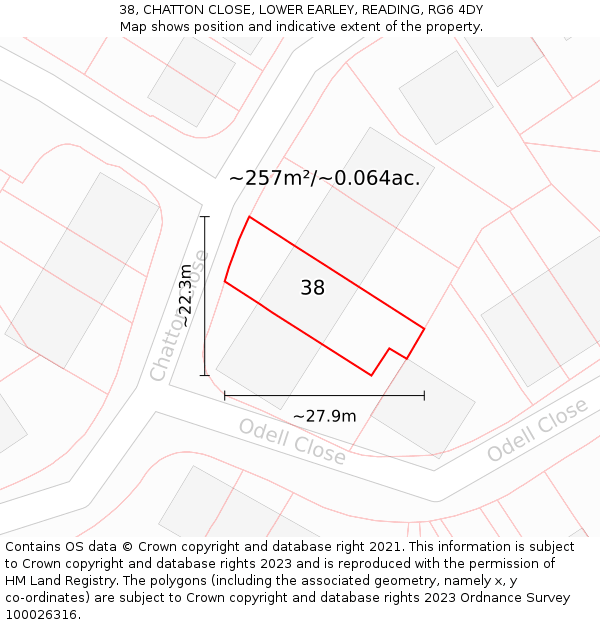 38, CHATTON CLOSE, LOWER EARLEY, READING, RG6 4DY: Plot and title map
