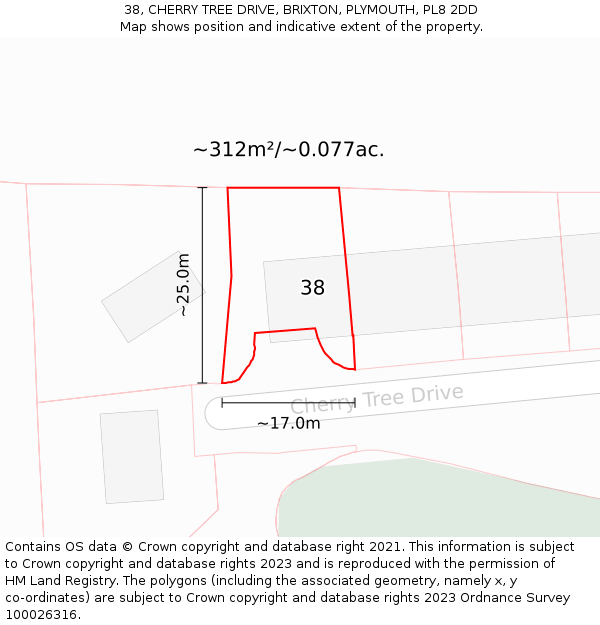 38, CHERRY TREE DRIVE, BRIXTON, PLYMOUTH, PL8 2DD: Plot and title map