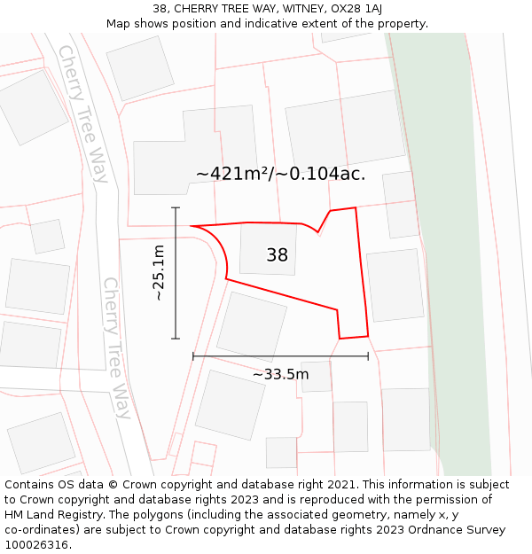 38, CHERRY TREE WAY, WITNEY, OX28 1AJ: Plot and title map