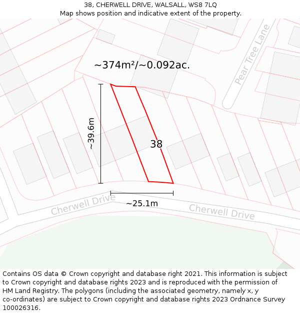 38, CHERWELL DRIVE, WALSALL, WS8 7LQ: Plot and title map