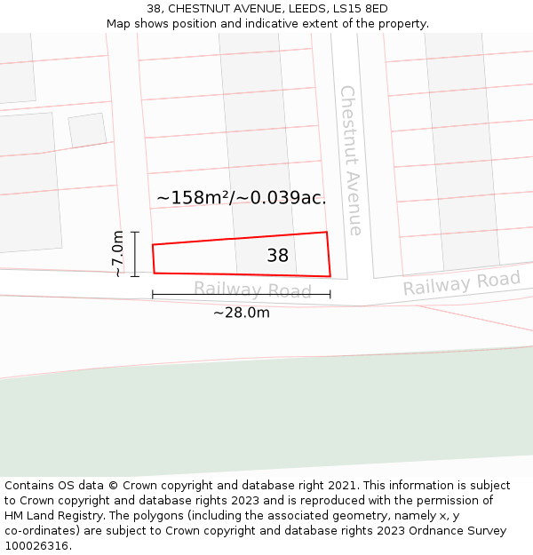 38, CHESTNUT AVENUE, LEEDS, LS15 8ED: Plot and title map