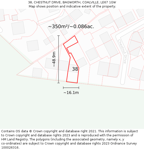 38, CHESTNUT DRIVE, BAGWORTH, COALVILLE, LE67 1GW: Plot and title map