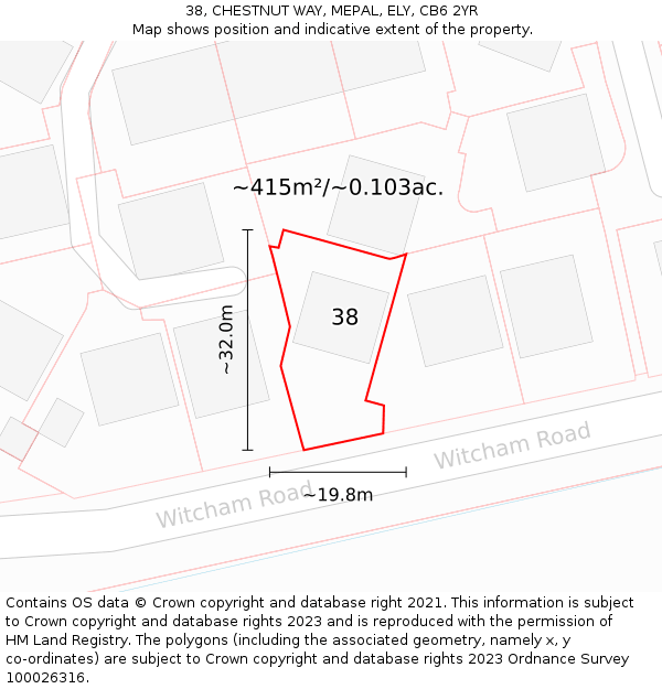 38, CHESTNUT WAY, MEPAL, ELY, CB6 2YR: Plot and title map