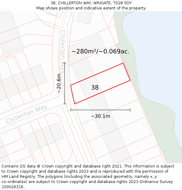 38, CHILLERTON WAY, WINGATE, TS28 5DY: Plot and title map