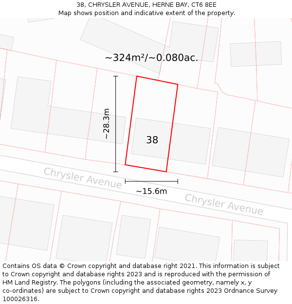 38, CHRYSLER AVENUE, HERNE BAY, CT6 8EE: Plot and title map