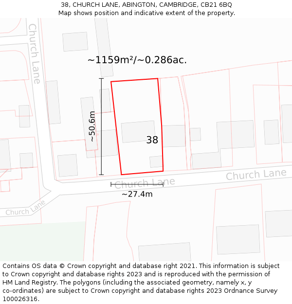 38, CHURCH LANE, ABINGTON, CAMBRIDGE, CB21 6BQ: Plot and title map