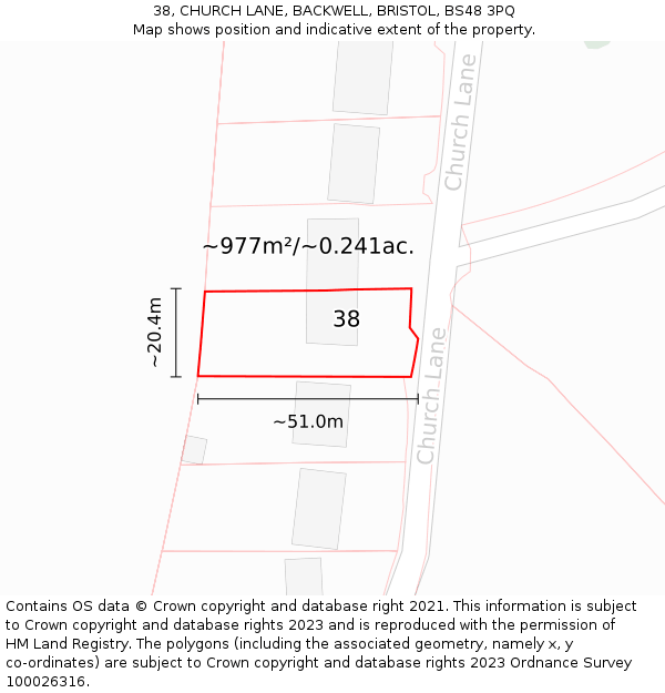 38, CHURCH LANE, BACKWELL, BRISTOL, BS48 3PQ: Plot and title map