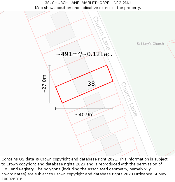 38, CHURCH LANE, MABLETHORPE, LN12 2NU: Plot and title map