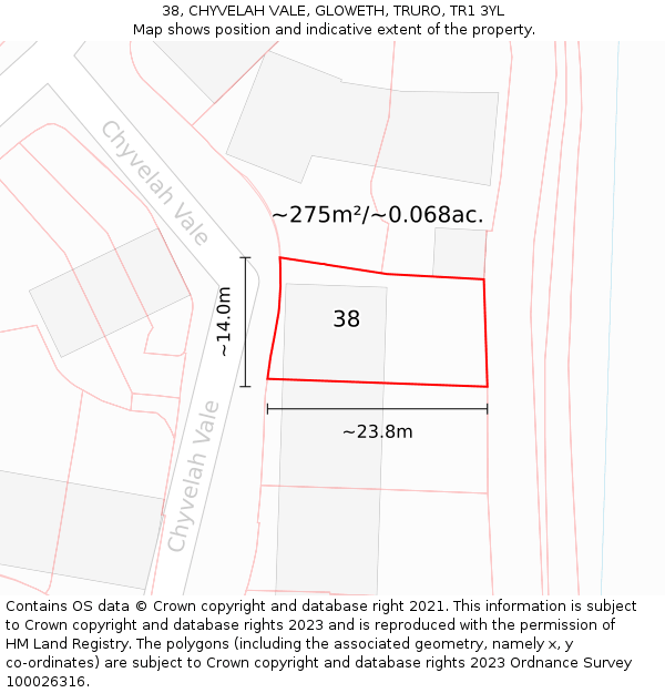 38, CHYVELAH VALE, GLOWETH, TRURO, TR1 3YL: Plot and title map