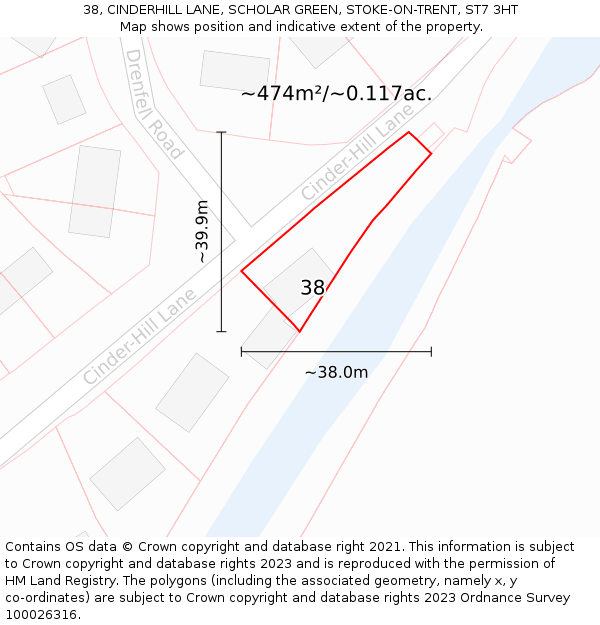 38, CINDERHILL LANE, SCHOLAR GREEN, STOKE-ON-TRENT, ST7 3HT: Plot and title map