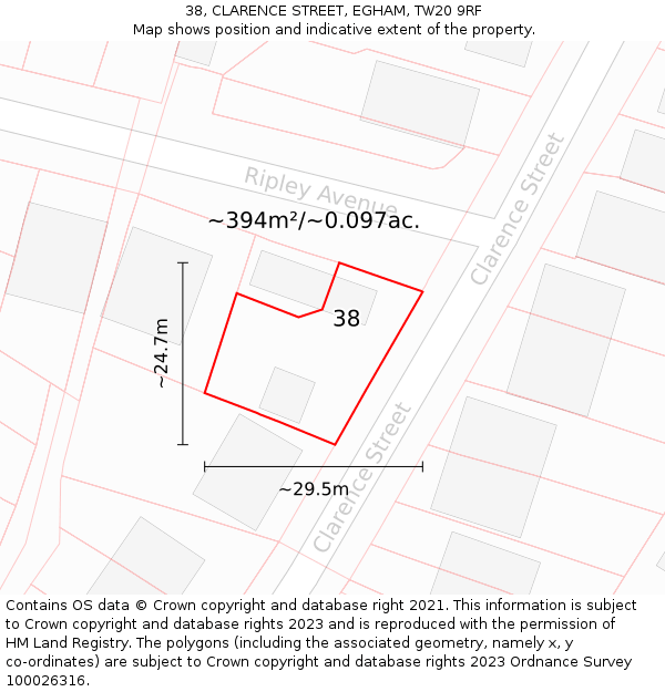 38, CLARENCE STREET, EGHAM, TW20 9RF: Plot and title map