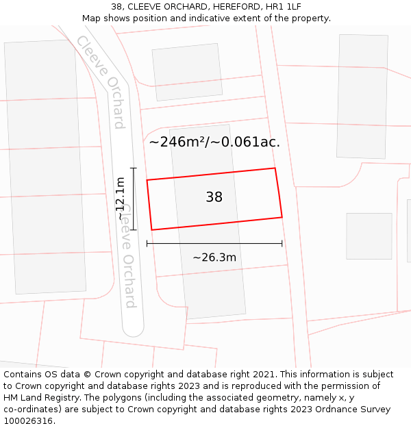 38, CLEEVE ORCHARD, HEREFORD, HR1 1LF: Plot and title map