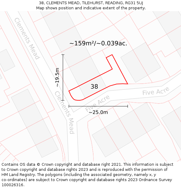 38, CLEMENTS MEAD, TILEHURST, READING, RG31 5UJ: Plot and title map