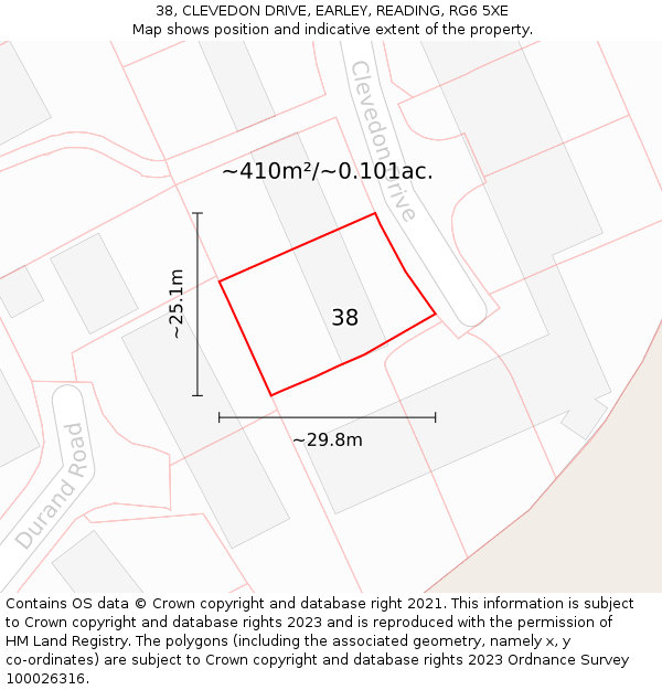 38, CLEVEDON DRIVE, EARLEY, READING, RG6 5XE: Plot and title map