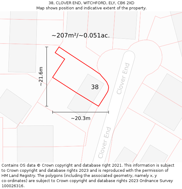 38, CLOVER END, WITCHFORD, ELY, CB6 2XD: Plot and title map