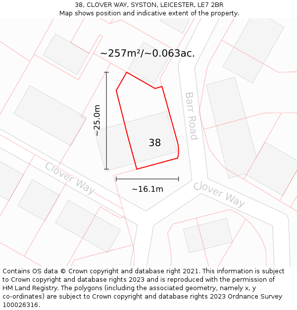 38, CLOVER WAY, SYSTON, LEICESTER, LE7 2BR: Plot and title map