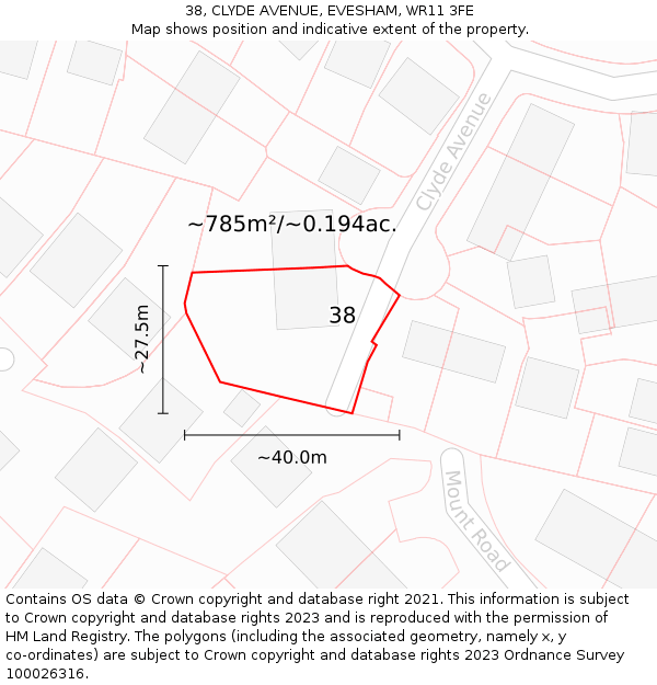 38, CLYDE AVENUE, EVESHAM, WR11 3FE: Plot and title map
