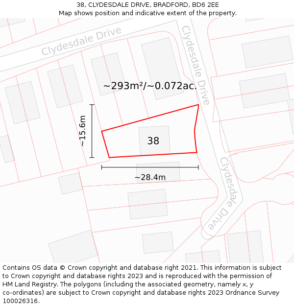 38, CLYDESDALE DRIVE, BRADFORD, BD6 2EE: Plot and title map