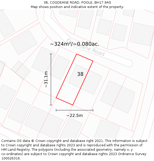 38, COGDEANE ROAD, POOLE, BH17 9AS: Plot and title map