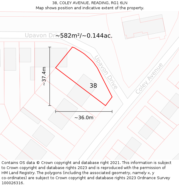38, COLEY AVENUE, READING, RG1 6LN: Plot and title map