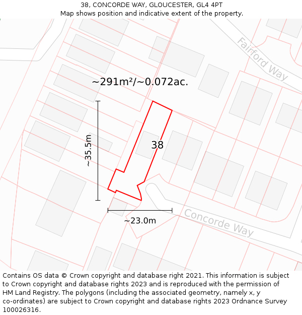 38, CONCORDE WAY, GLOUCESTER, GL4 4PT: Plot and title map