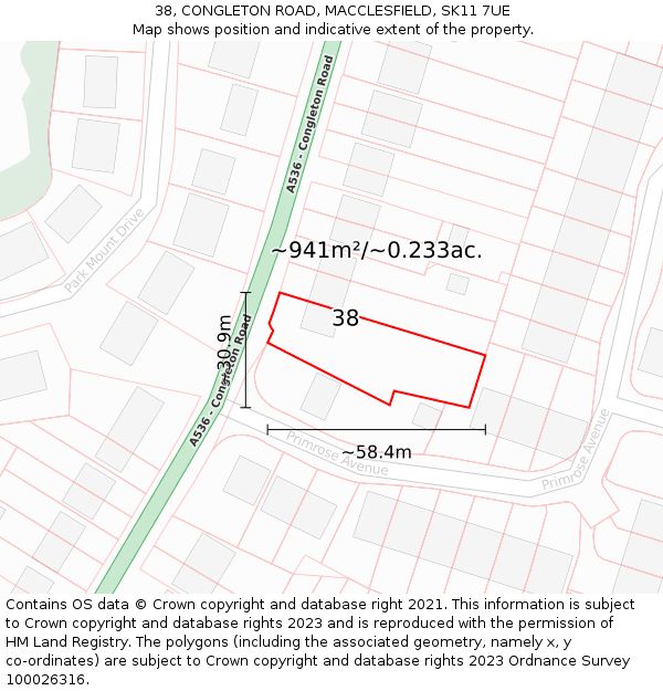 38, CONGLETON ROAD, MACCLESFIELD, SK11 7UE: Plot and title map