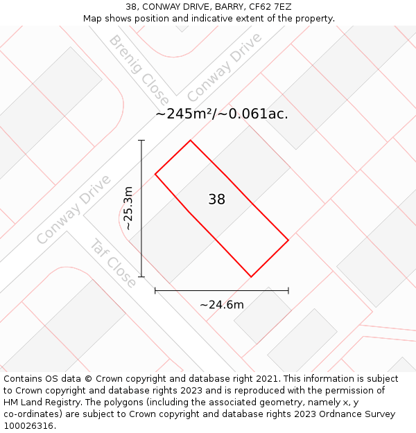 38, CONWAY DRIVE, BARRY, CF62 7EZ: Plot and title map