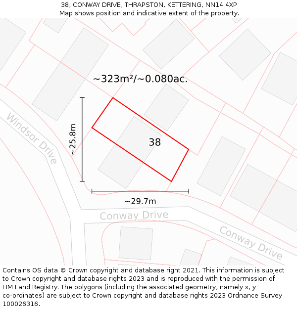 38, CONWAY DRIVE, THRAPSTON, KETTERING, NN14 4XP: Plot and title map