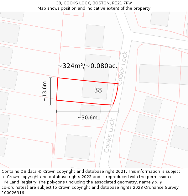 38, COOKS LOCK, BOSTON, PE21 7PW: Plot and title map