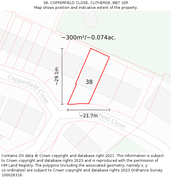 38, COPPERFIELD CLOSE, CLITHEROE, BB7 1ER: Plot and title map