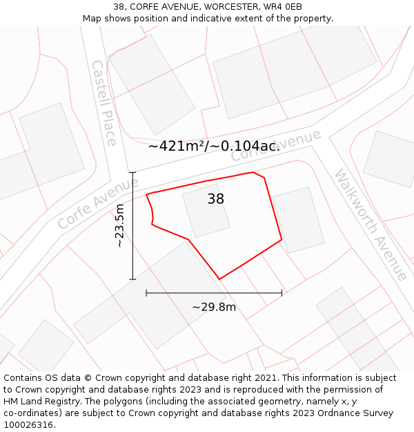 38, CORFE AVENUE, WORCESTER, WR4 0EB: Plot and title map